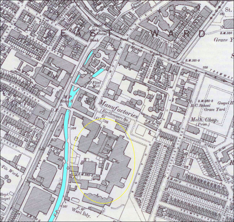 1898 map showing The Trent (Crescent) pottery works