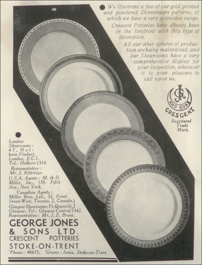George Jones & Sons Ltd.,  Crescent Potteries - 1939 advert