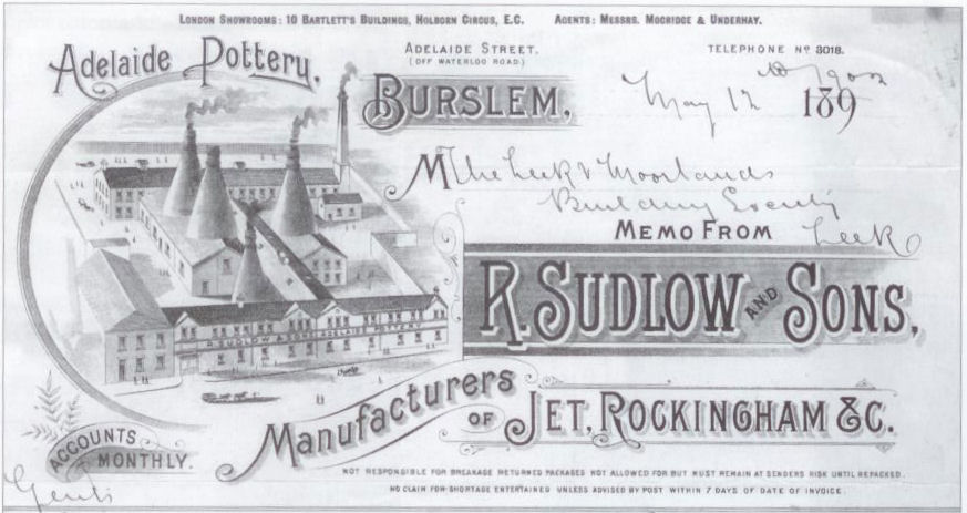 R. Sudlow & Sons letterhead c.1900 - manufacturers of Jet, Rockingham