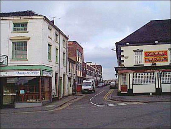 looking into New Street from Market Place - Sadler's is on the left of the street 