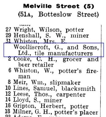 Melville Street, Hanley - Woolliscroft, G and Sons, Ltd., tile manufacturers