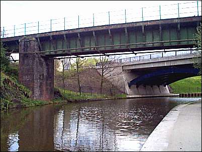 Looking backwards in the foreground an old railway bridge which joined the blast furnace side to the steel converting side 