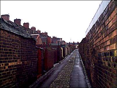 The entry between the backs of the houses on Balfour and Tintern Streets.
