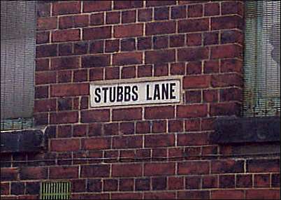 Stubs Lane sign on the rear of Hanley Pottery