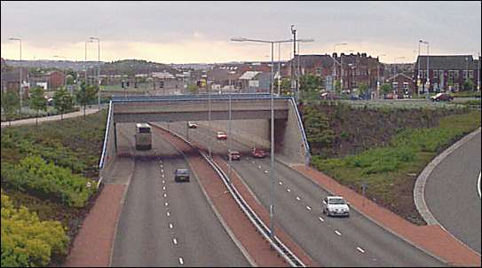 View of the A50 trunk road as it passes through Longton