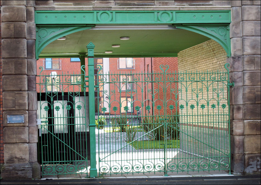 entrance gate - showing flats around the quadrangle 