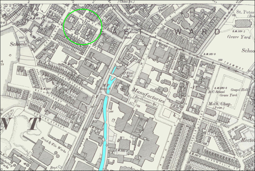 The Hide Market and market place on a 1898 map