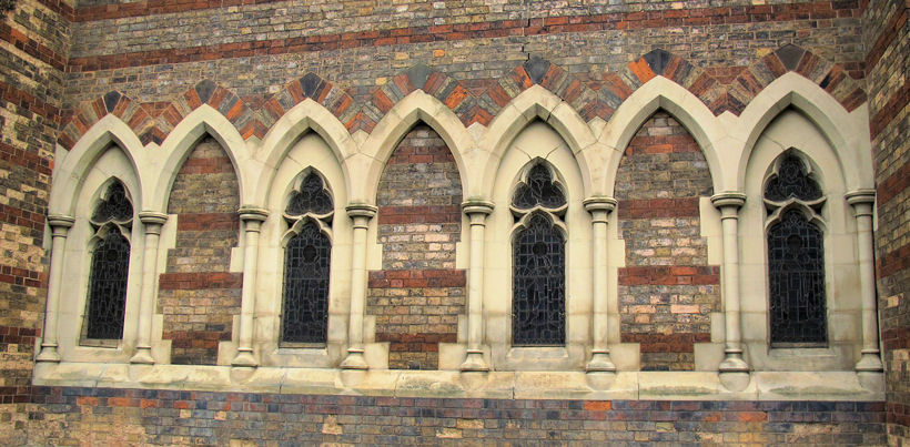 side windows of the Gothic-styled church