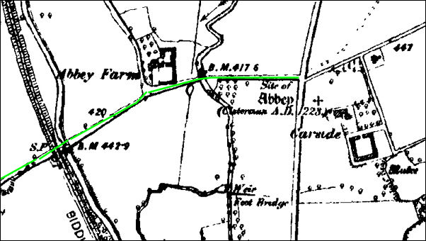 1890 map showing site of Abbey