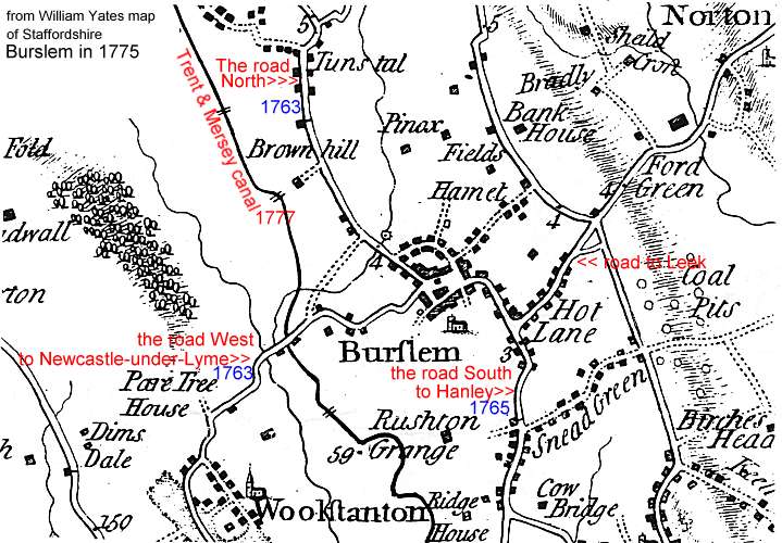 Burslem - from William Yates Map of Staffordshire 1775