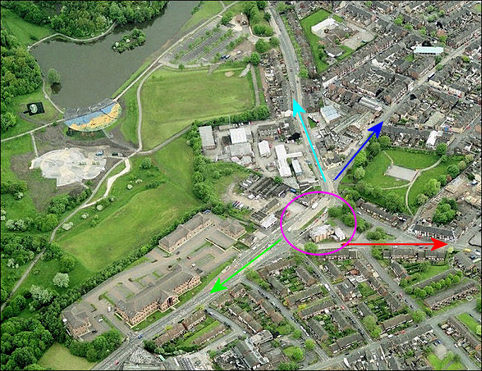  the area known as "Upper Hanley" or "Upper Green" (purple circle)