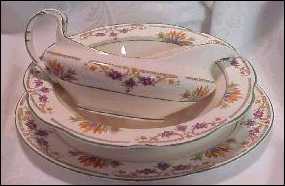 Allerton China Serving 3Pc Platter Gravy Bowl