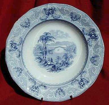 Staffordshire blue and white transferware ironstone soup bowl