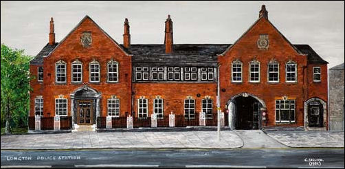 Oil painting  of Longton Police Station , Sutherland Road, Longton, Stoke-on-Trent