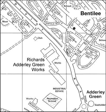 Street map showing the Adderley Green factory around 1995