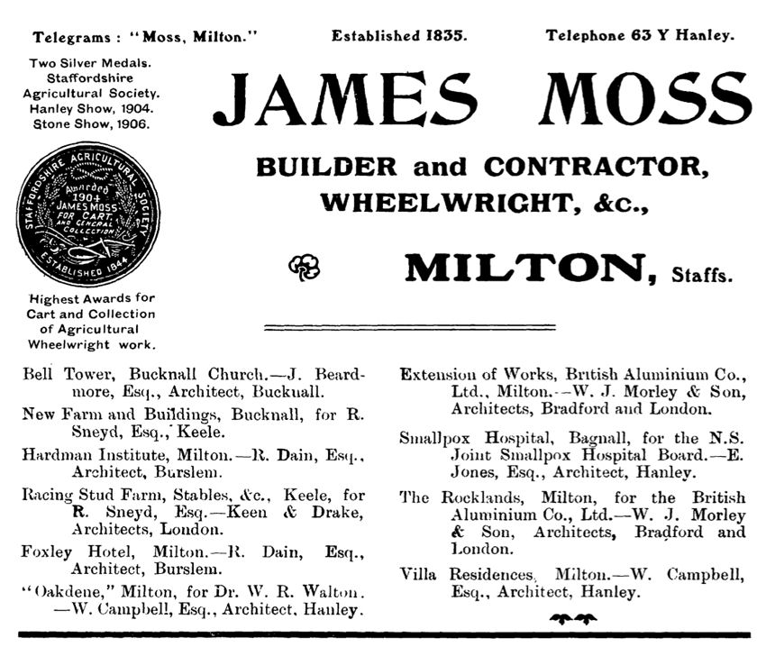 James Moss, Builder and Contractor, Wheelwright, Milton