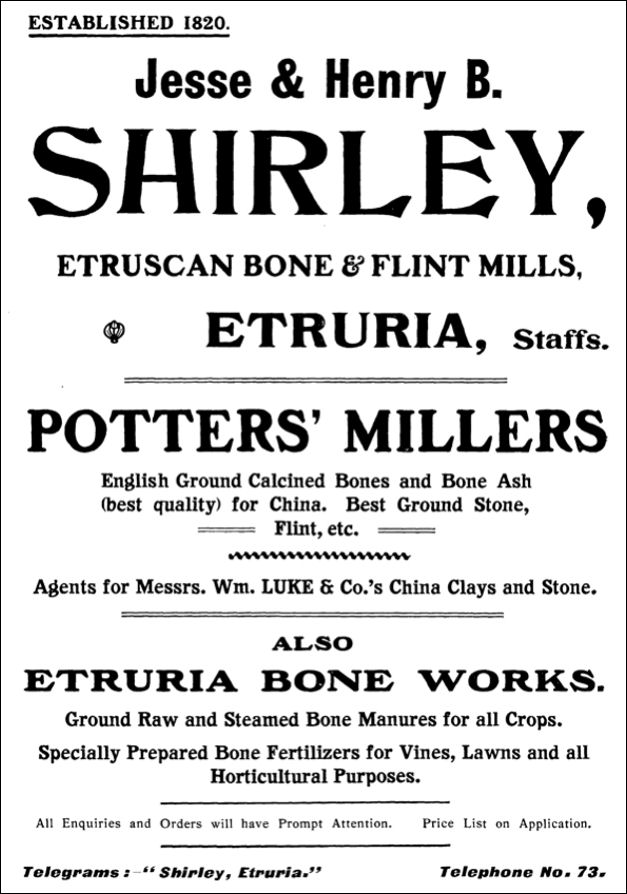 Jesse and Henry Shirley, Etruscan Bone and Flint Mills, Etruria