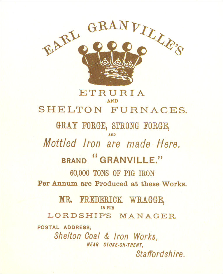 Advert for Earl Granville's Etruria and Shelton Furnaces