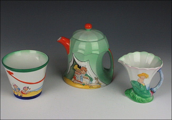 Shelley China -  Hilda Cowham designed Beach Tent teaset c. 1928. 