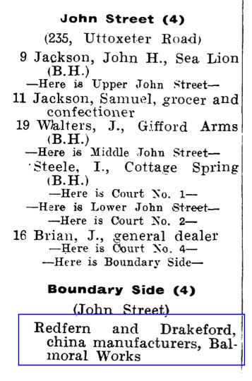 Redfern and Drakeford, Balmoral Works, Boundary Side (off John Street) 