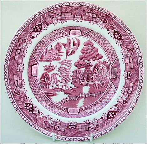 willow pattern - pink transfer ware - by Victoria Porcelain (Fenton) Ltd 