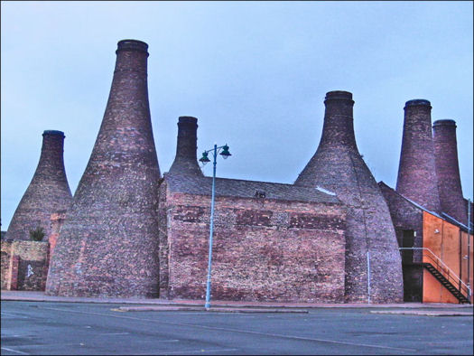 large bottle kilns seen from the rear of the Gladstone and Roslyn works