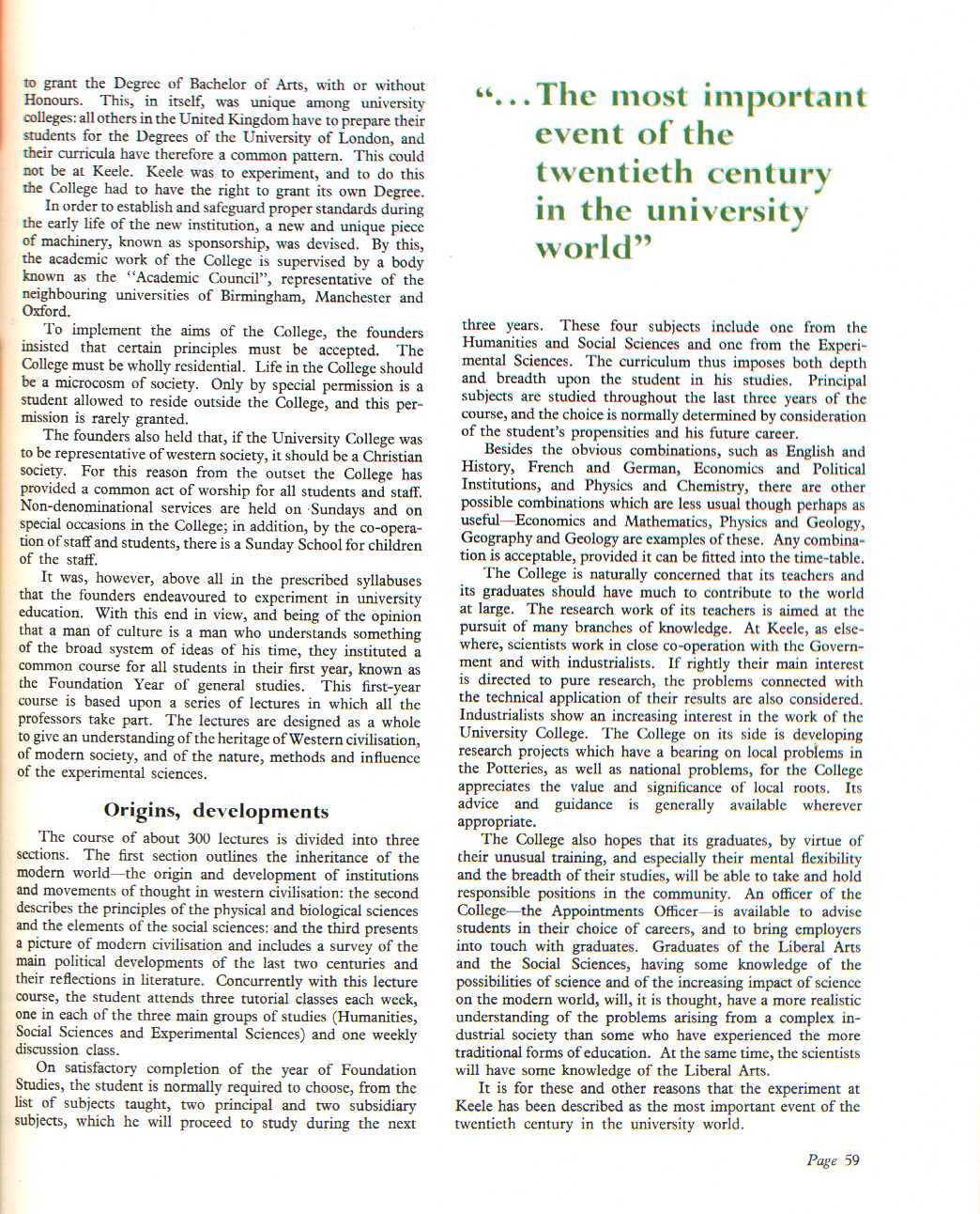 Venture in Education" Article on the University College of North Staffordshire (Now Keele University)