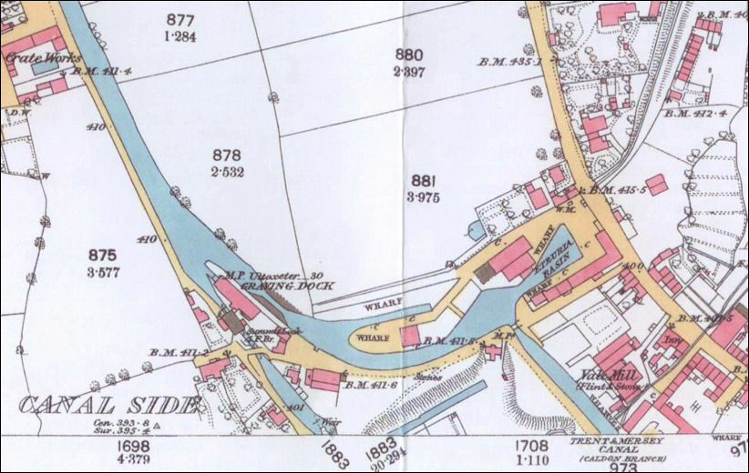 1877 map of the junction of the Trent & Mersey and Caldon Branch Canal 