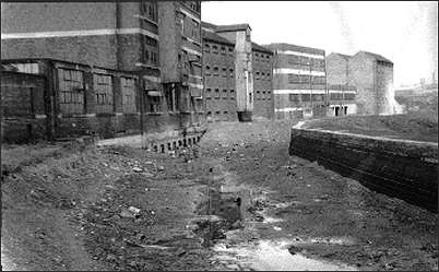 The 'Bakery Buildings' alongside the drained canal