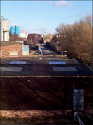 Navigation Road (in the background) leads from the wharf buildings to Burslem 