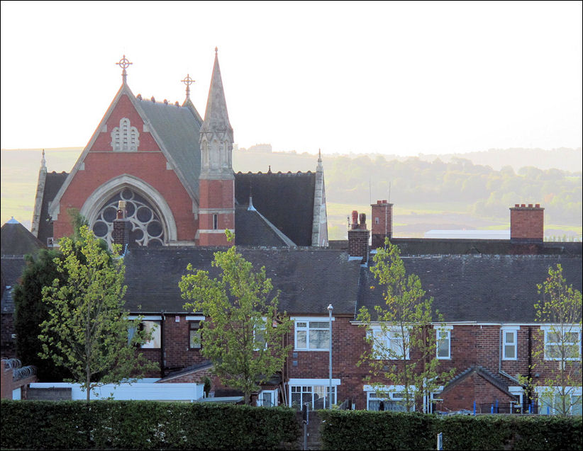 The Sacred Heart Church dominates the skyline