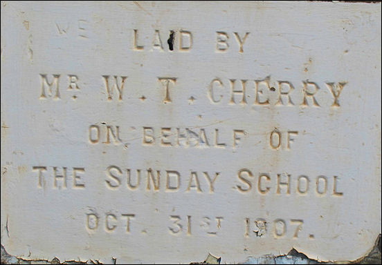 Laid by Mr. W. T. Cherry on behalf of the Sunday School, Oct. 31st 1907