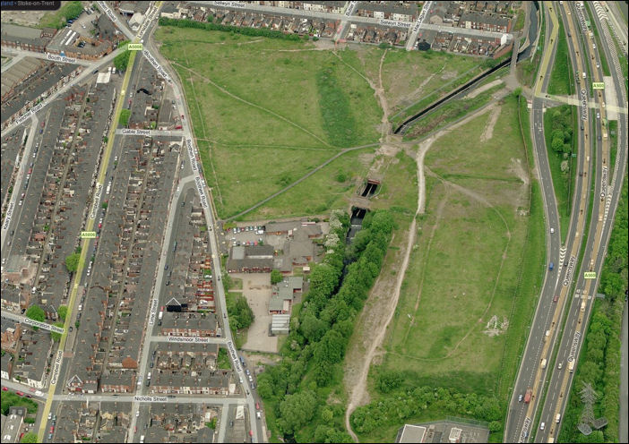 the wasteland that was the former Stoke City Football Club's Victoria Ground - the River  Trent flows through the ground 