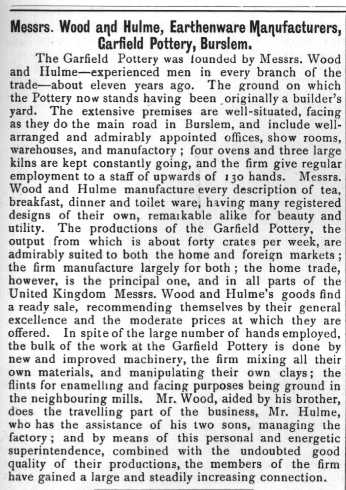 Messrs. Wood and Hulme, Earthenware Manufacturers,