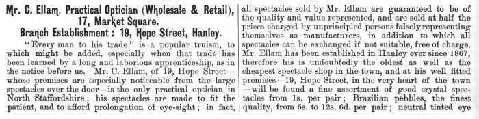 Mr. C. Ellam, Practical Optician (Wholesale & Retail)