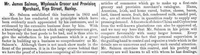 Mr. James Salmon, Wholesale Grocer and Provision Merchant,