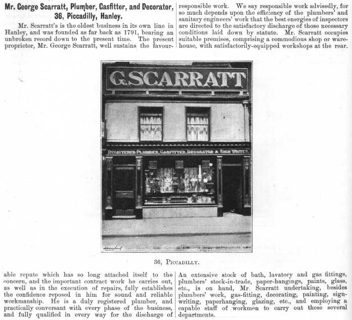 Mr. George Scarratt, Plumber, Gasfitter and Decorator,