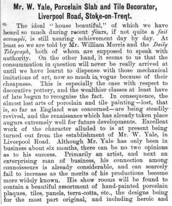 Mr. W. Yale, Porcelain Slab and Tile Decorator,