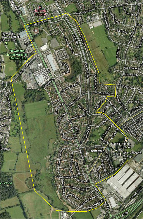 extent of Trent Vale, Stoke-on-Trent - the Lyme Brook on the left 