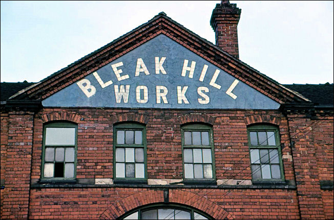 the tiled name on the pediment of the Bleak Hill Works 