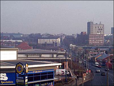 To the right the telephone exchange and in the centre the large white building is the Grand Hotel (now 'The Hilton, Hanley')