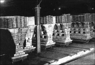 Trucks from the glost kilns cooling prior to unloading