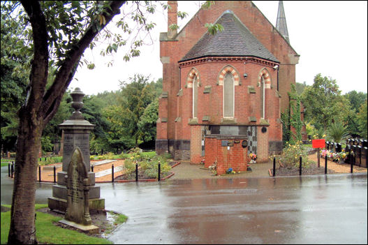 Arnold Bennett's monument to the left of the chapel 