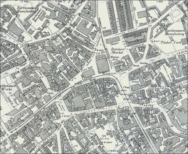 OS map of Burslem centre in 1898