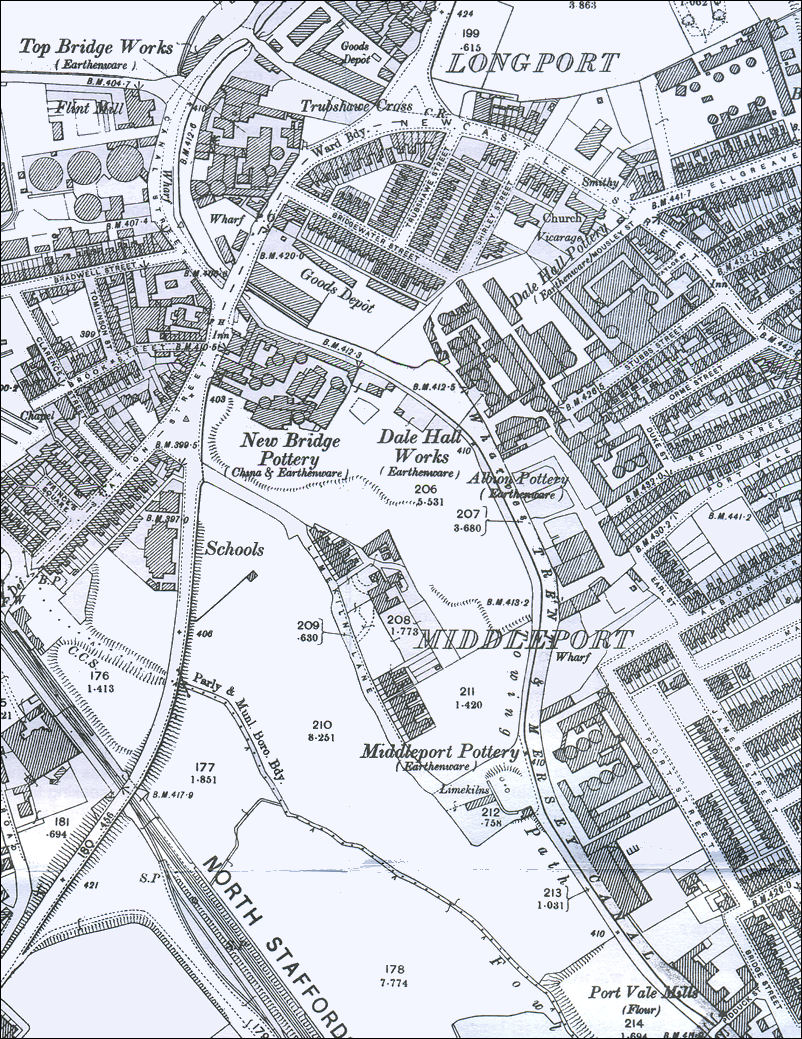 map of Longport and Middleport area of Burslem