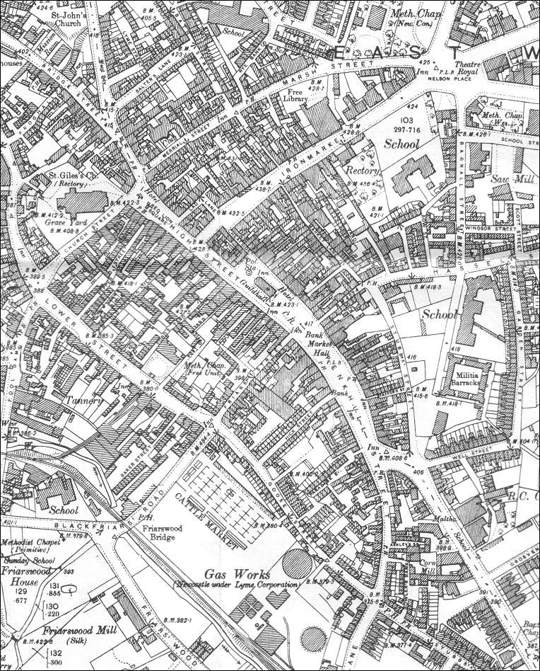 Extract from 1898 OS map - the town centre of Newcastle-under-Lyme