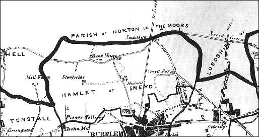 1842 map showing Bank House in the "Hamlet of Sneyd"