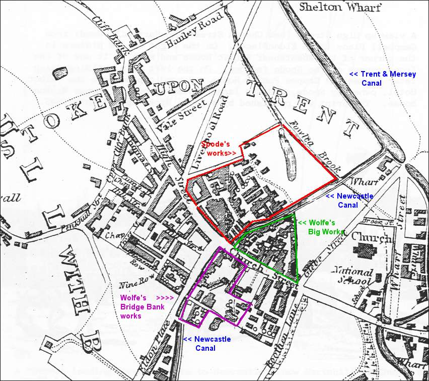 Thomas Hargreaves Map of 1832 showing the potworks in Stoke