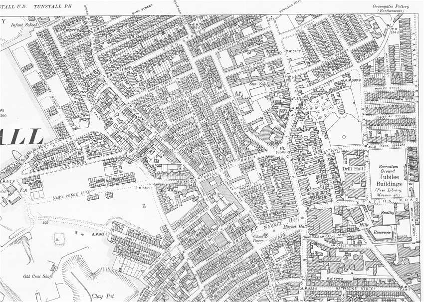 1898 OS map of the Northern part of Tunstall town