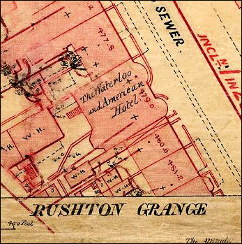 map showing the Waterloo and American Hotel on Waterloo Road